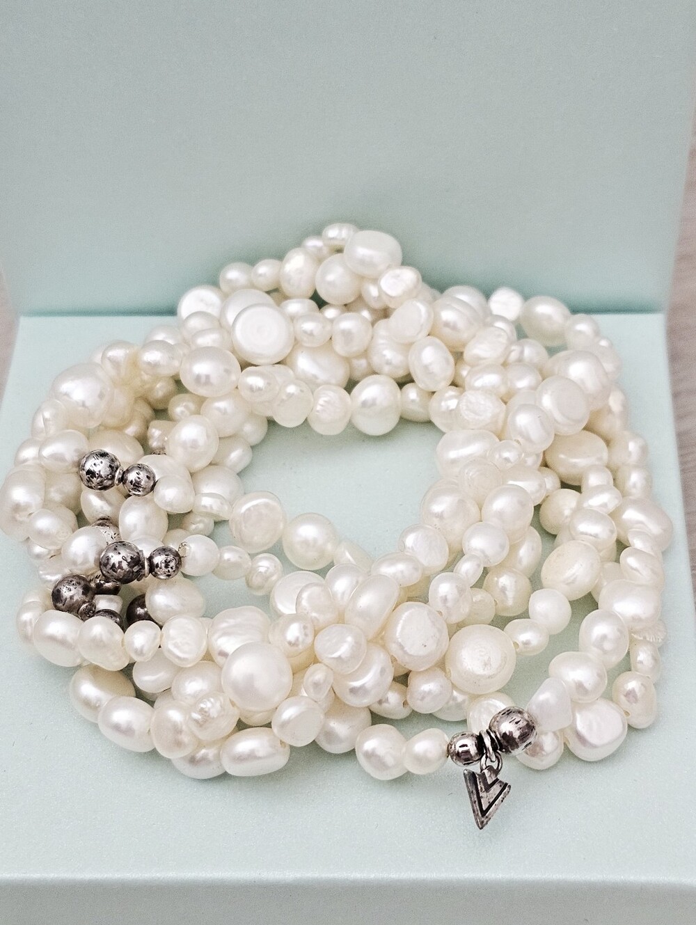 Silpada 'goddess' Freshwater Pearl Sterling Silver Bead Stretch Bracelets B1601